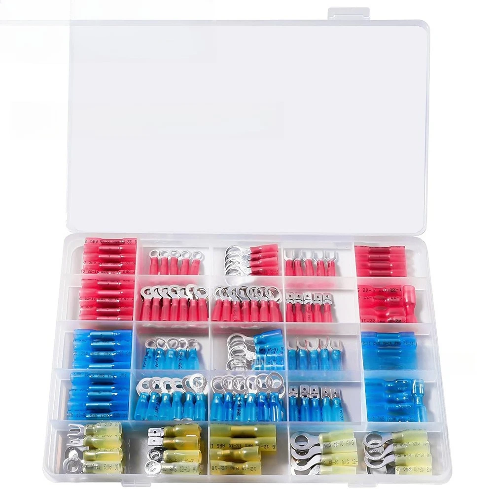 200PCS BHT Waterproof Heat Shrink Wire Terminal Kit, Ring Fork Spade Butt Connectors Assortment Box