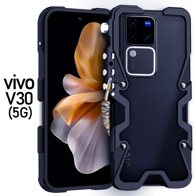 

Zimon Luxury Armor Metal Aluminum Phone Cases Bumper For Vivo T3 V40 SE V30 Pro Lite Cover Mechanical Purely Handmade Skull Case