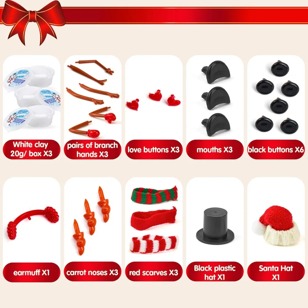 2026 Christmas Build Your Snowman Craft Kit 3 Pack DIY Snowman Xmas Craft Kit for Christmas Arts and Craft Activities