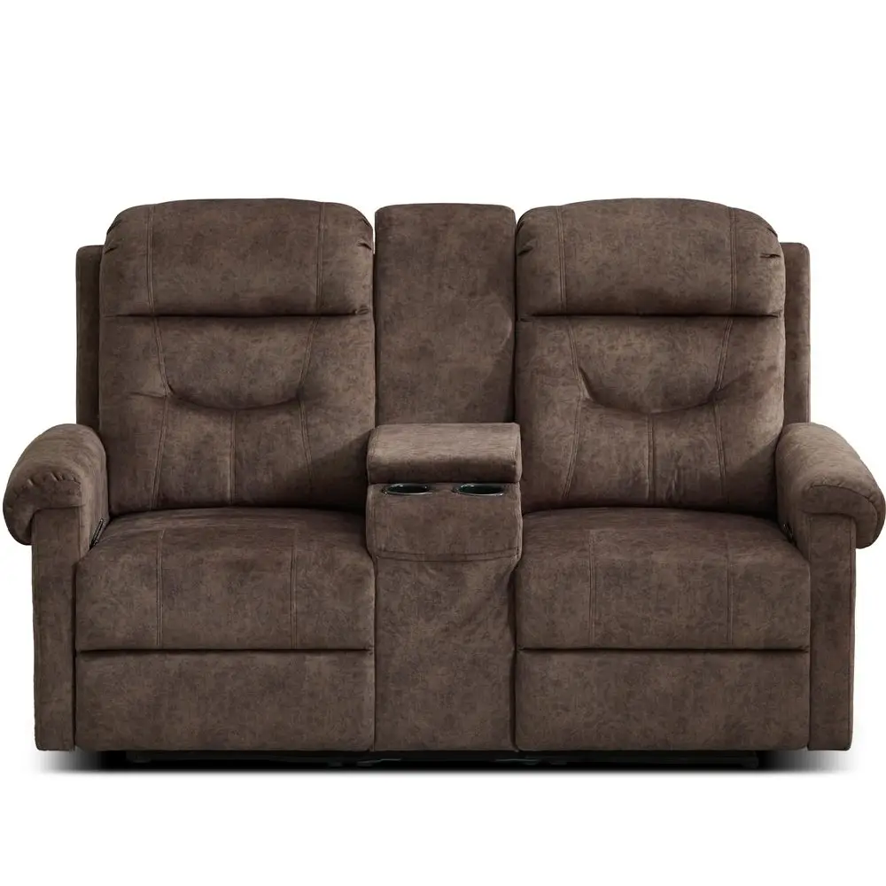 RV Loveseat Recliner Sofa with Console, Velvet Fabric Double Wall Hugger Reclining Couch Manual Home Movie Seating 2 Person Rec