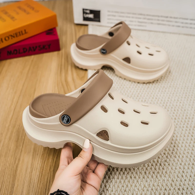 Women's Summer Fashionable Color-Blocked Thick-Soled Non-Slip Beach Two-Wear Baotou Sandals for Outer Wear