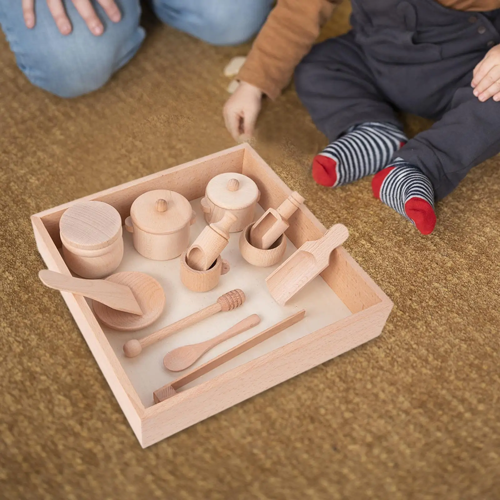 14 Stuks Houten Zintuiglijke Bak Gereedschap Montessori Speelgoed Houten Schepjes En Tang Met