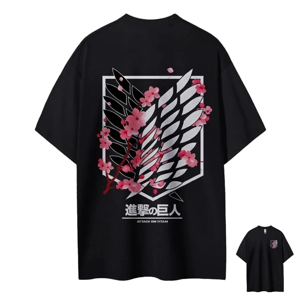 camiseta-attack-on-titan-asas-da-liberdade-com-estampa-de-flor-de-cerejeira-rosa-nas-costas-confortavel-e-estilosa-para-homens-e-mulheres