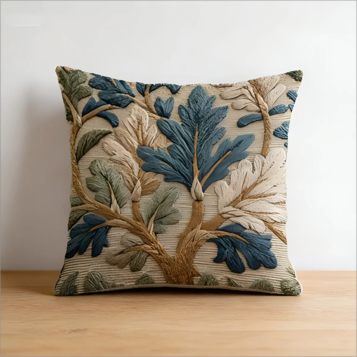 Vintage Boho Leaf Pillow Cover Faux Embroidery Botanical Print Rustic Linen Texture Cushion Case for Sofa Bed Couch  Home Decor
