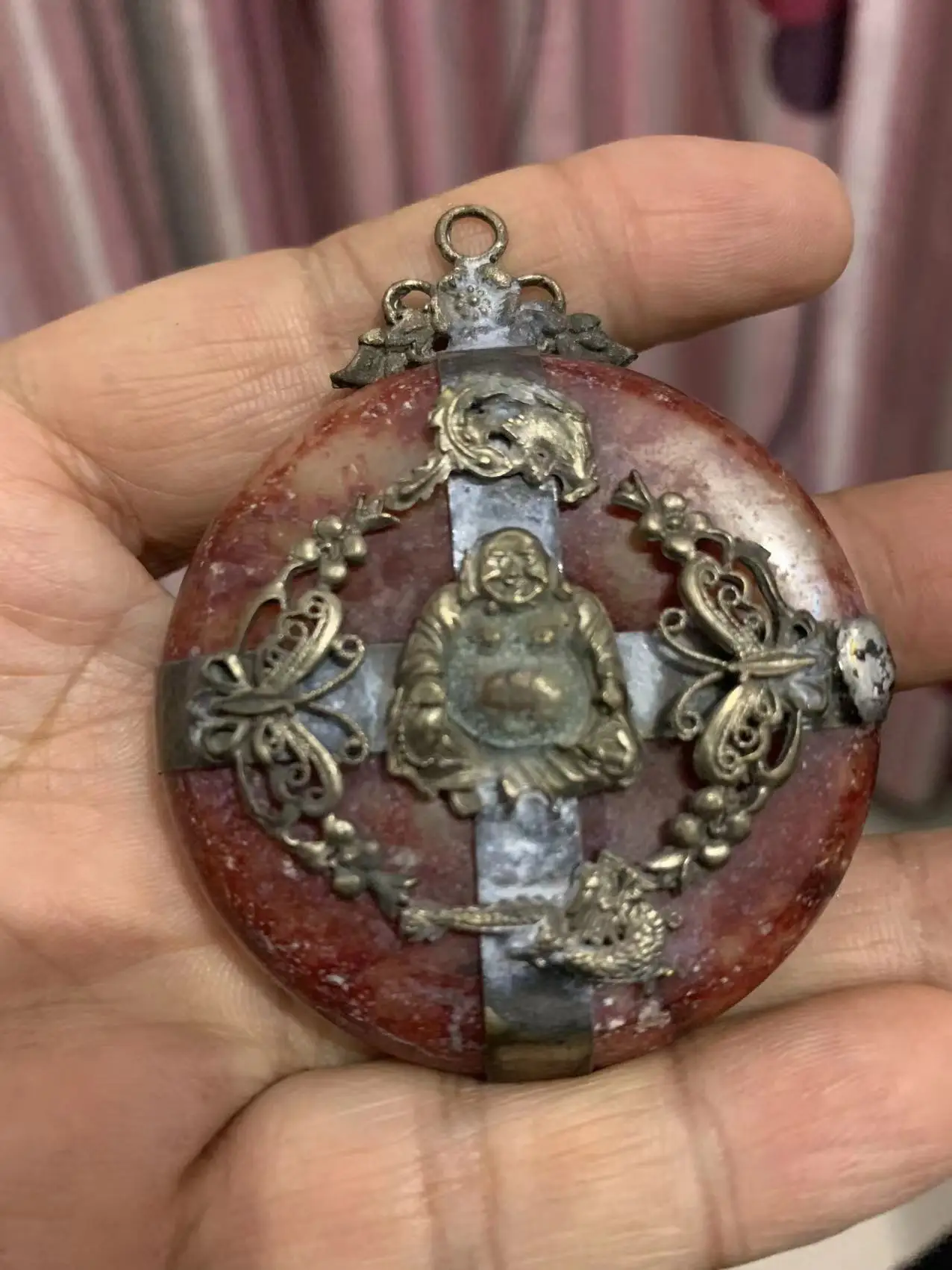 

Rare Old silver&red jade pendants statue,Free shipping