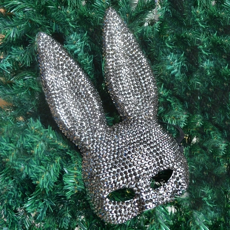 Realistic Rabbit Animal Mask Delicate Adult Sized Rabbit Mask for Costume Parties Realistic Glass Inlayed Rabbit Mask