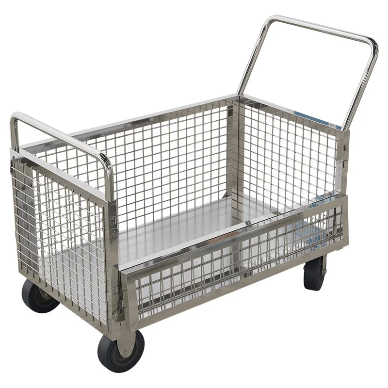 

Thickened Stainless Steel Foldable Fence Handcart Trailer Warehouse Logistics Transfer Push Truck Flatbed Truck