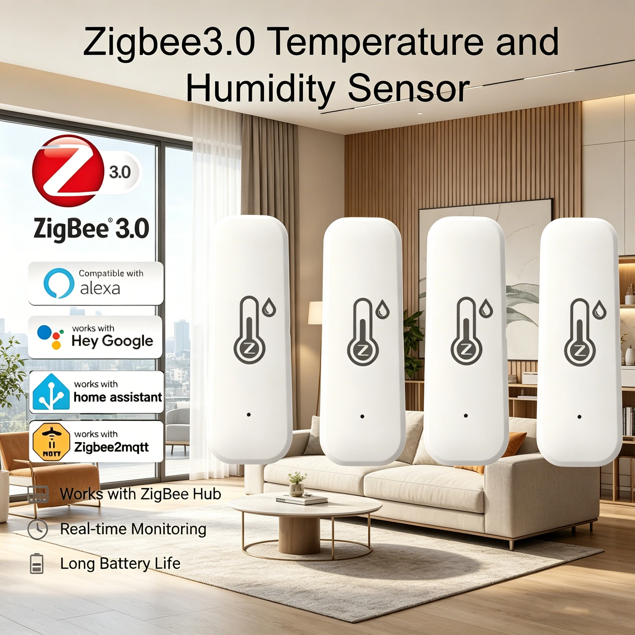 For Tuya Zigbee Temperature Humidity Sensor Via Alexa Home Assistant Z2M Real-Time Tracking App Control Hygrometer Thermometer