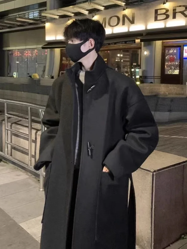 

Men's Woolen Coat Autumn Winter Mid-Length Over-Knee Stand Collar Loose Fit Faionable Aosphere Clothing Korean Sle