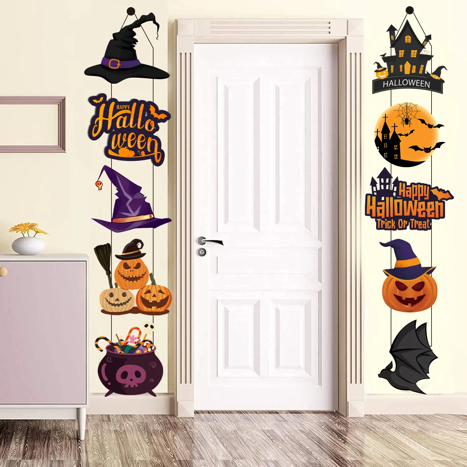 

Kitykiss Halloween Party Decor Pumpkin Bat Wizard Hat Door Hanging Ornament