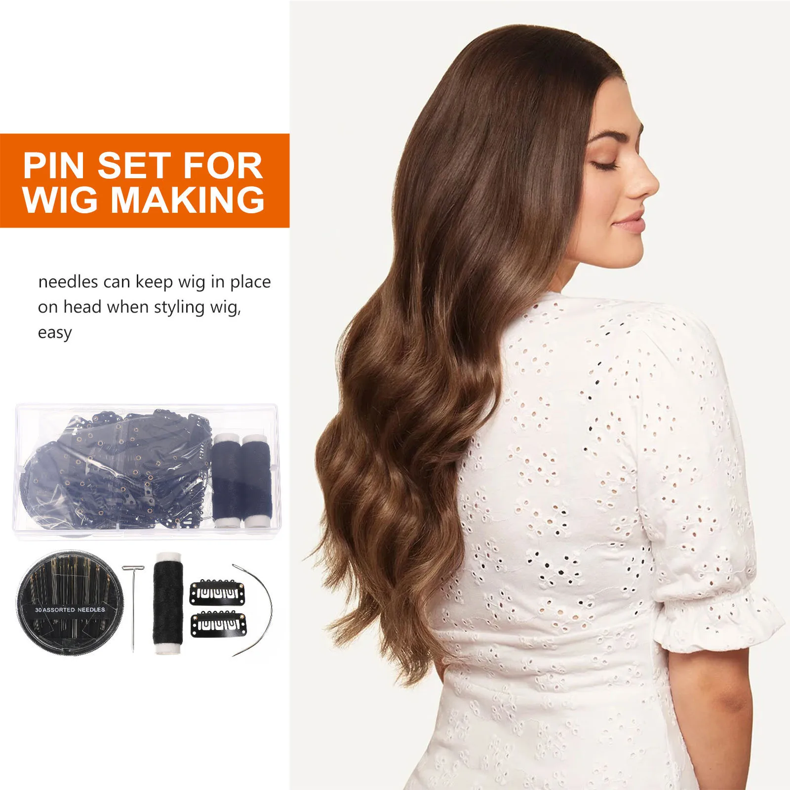 

Hair Extension Clips Kit Making Clip Set Brown Wigs Needle Threader T Pins C Shaped Weaving Tools Anti Oxidation Durable