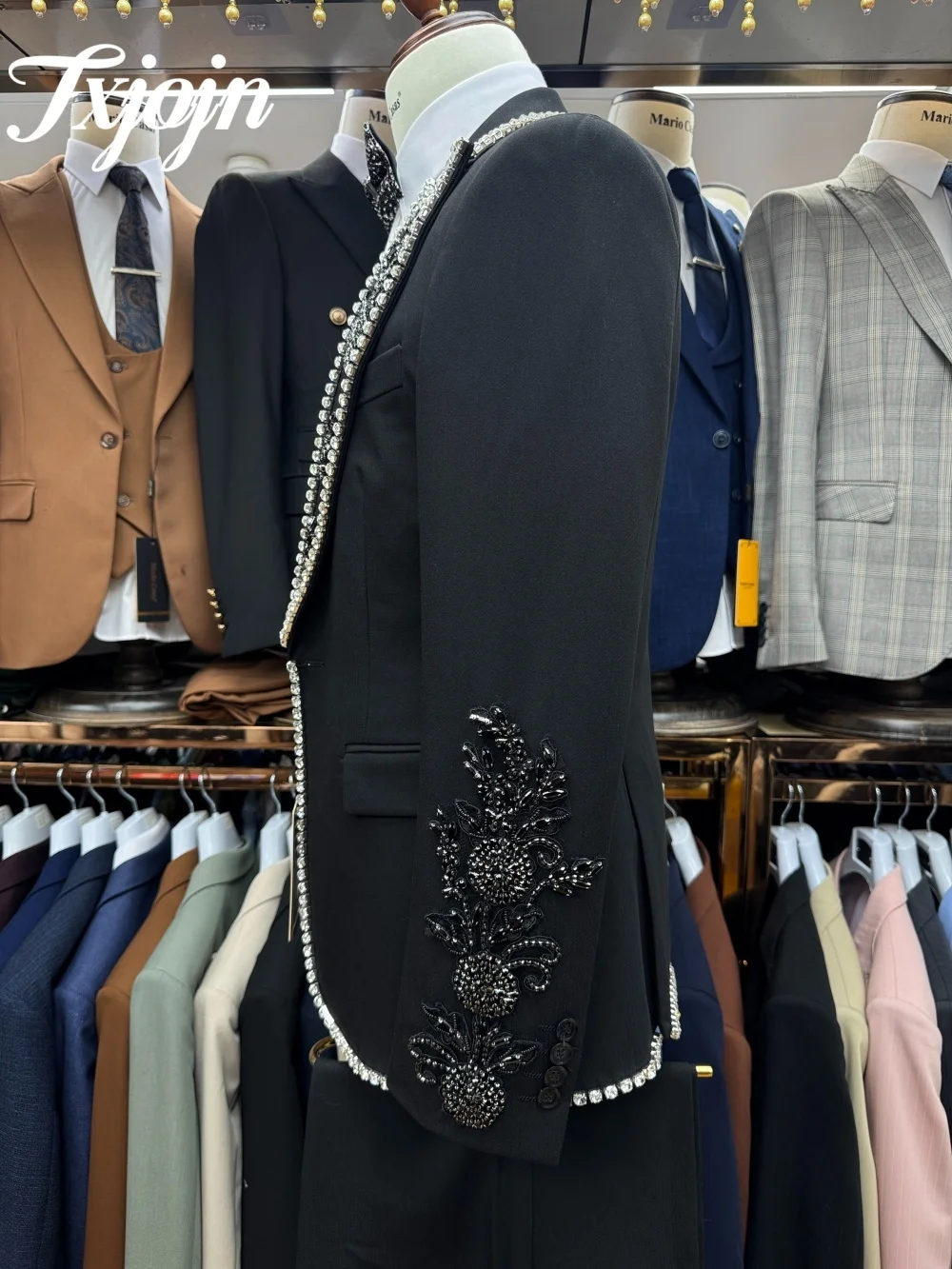 Classic Crystal Men Suit Set 3PCS 2025 Fashion Peak Lapel Men Suit For Best Man Formal Single Breasted Suit Trajes For Hombr