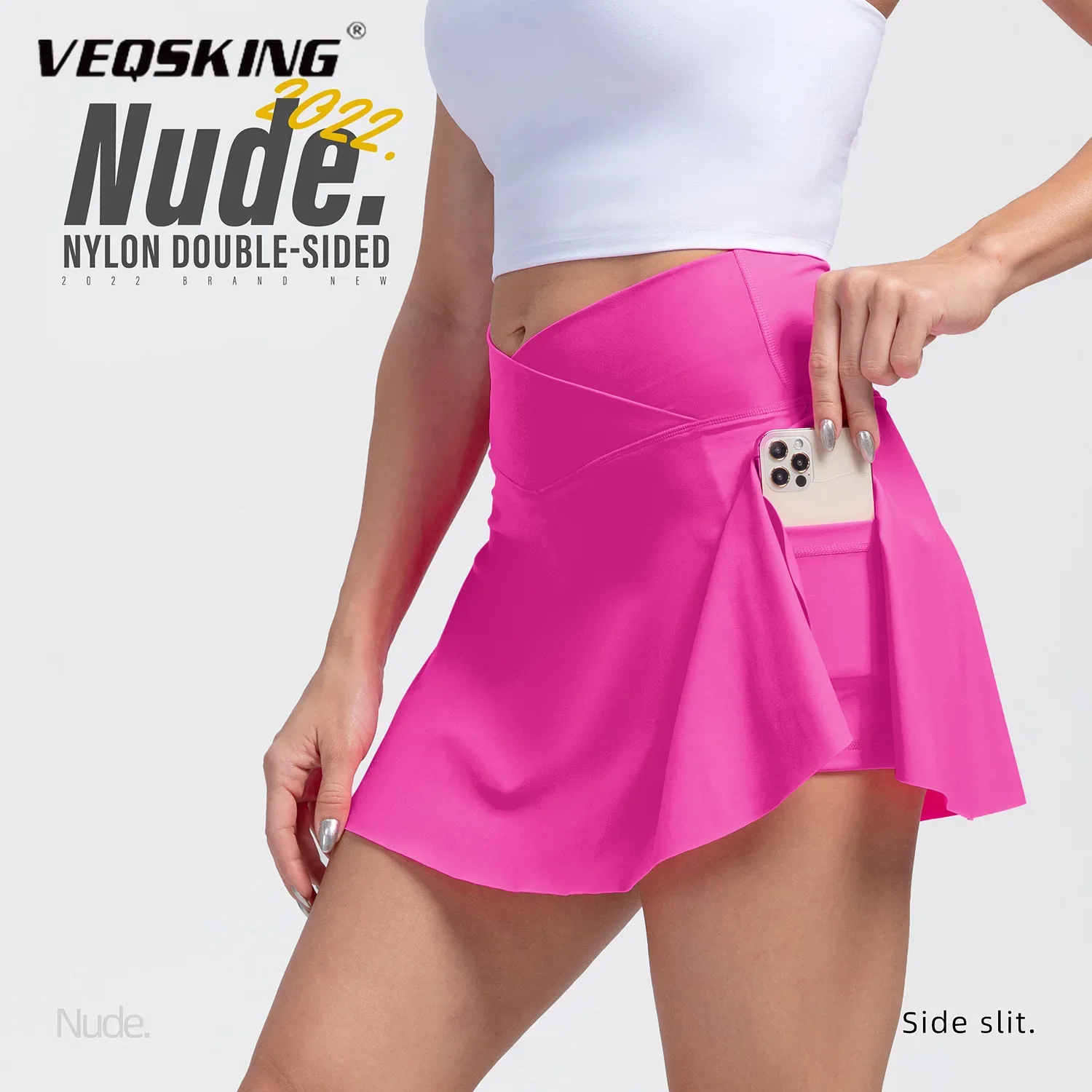 VEQSKING V Waist Tennis Skirts for Women, Hidden Pockets Yoga Shorts, Quick Drying Sports Shorts, Hip Lifting Gym Fitness Skirts