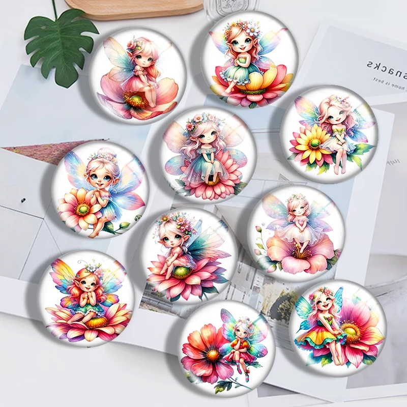 Dreamy Angel Flower 12mm/18mm/20mm/25mm Round Photo Glass Cabochon Demo Flat Back Making Findings