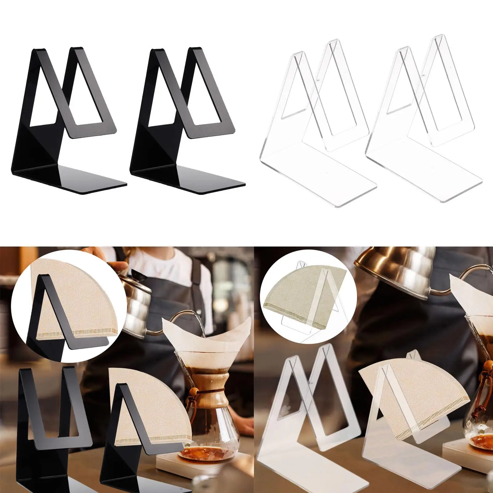 2 peças suporte de filtro de café acrílico acessórios de barra de café papel de filtro de café