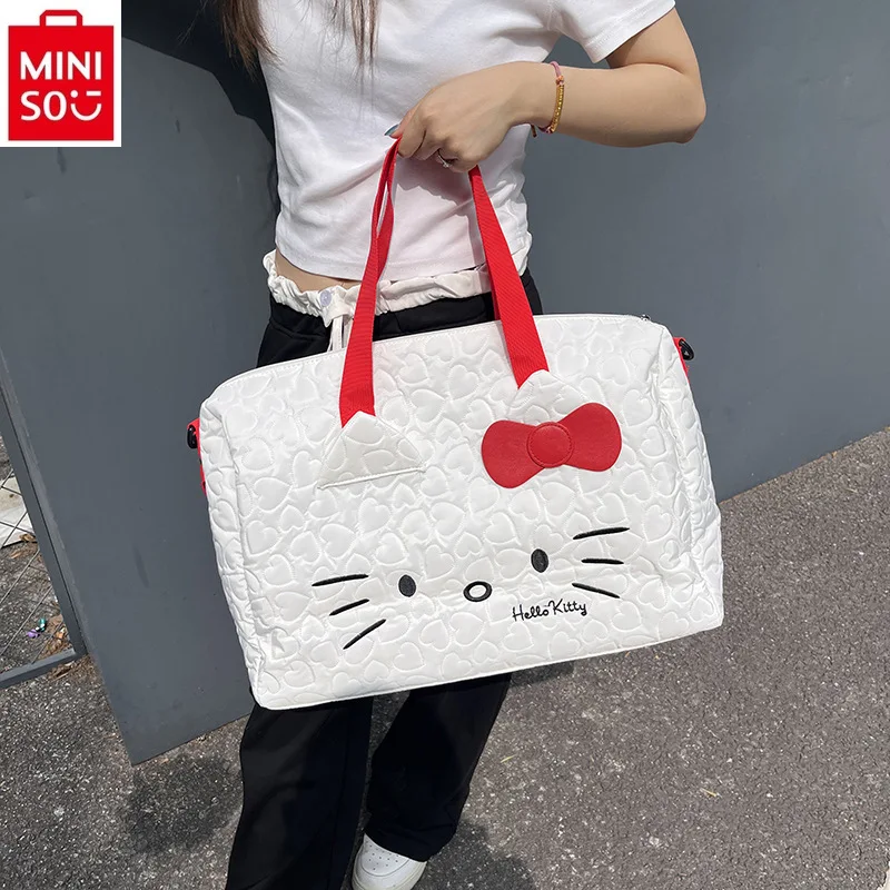 MINISO 2024 Fashion New Cartoon Hello Kitty Handheld Fitness Bag for Women Outdoor Large Capacity Storage Crossbody Travel Bag