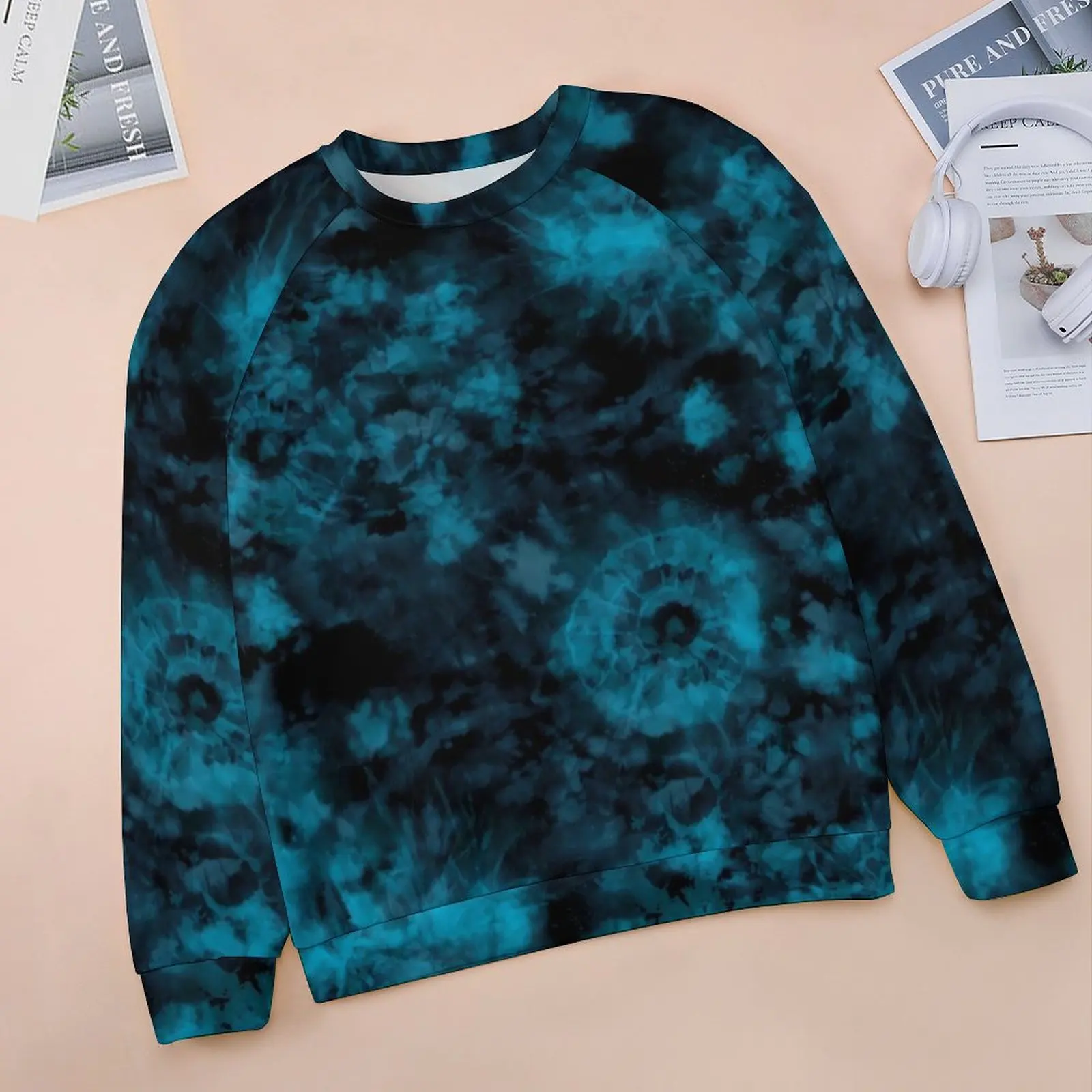 Felpe con cappuccio Tie Dye blu e nere arte astratta Harajuku felpa con cappuccio oversize femminile manica lunga Design carino abbigliamento Casual