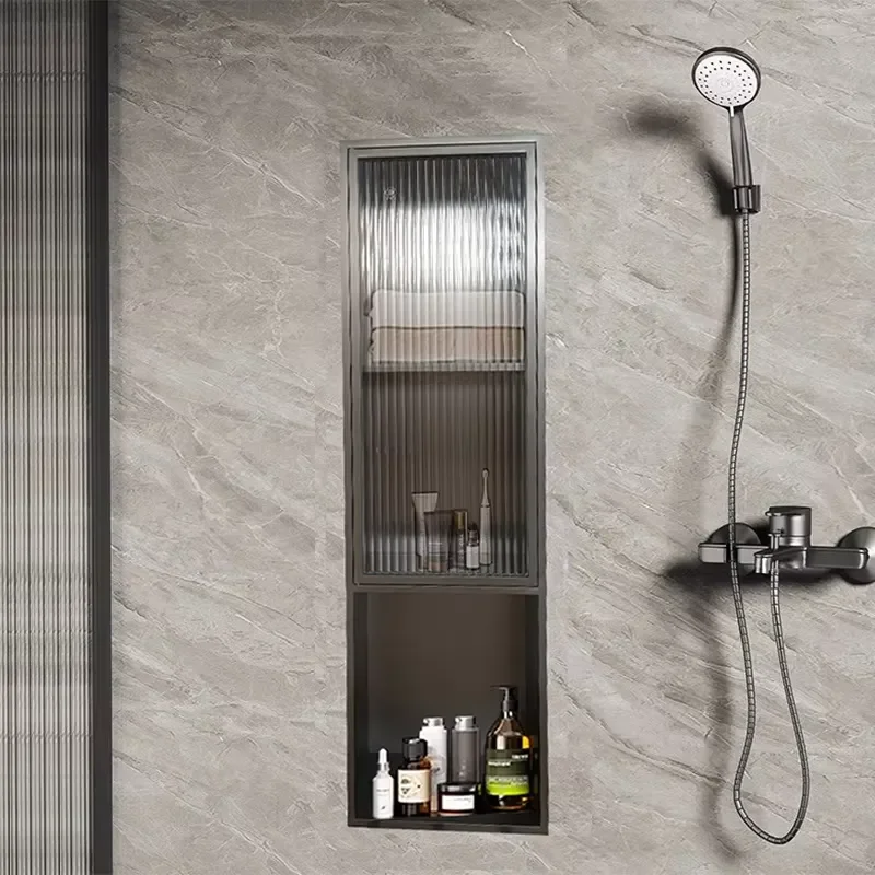 Modern Stainless Steel Corner Shower Niche with Glass Door 4 Layer Waterproof Recessed Bathroom Cabinet Custom Built in