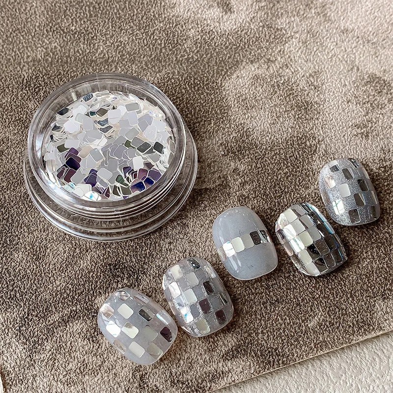 1 Jar Square Silver Nail Glitter Jewelry Minimalist And Sparkling Light Luxury Style Wearing Armor Decoration Materials