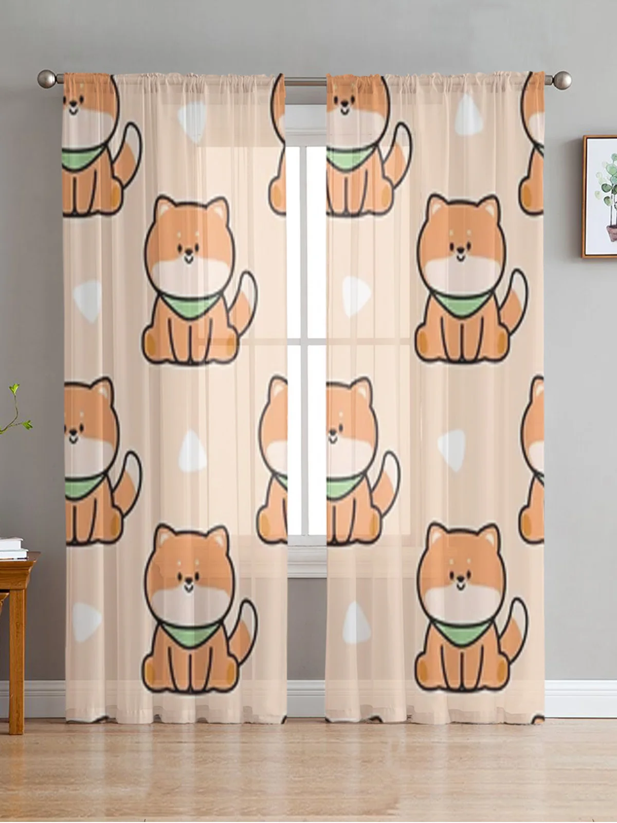 Shiba Inu Dog Cartoon Sheer Curtains Bedroom Voile Curtain Living Room Window Sheer Curtains Kitchen Tulle Drapes