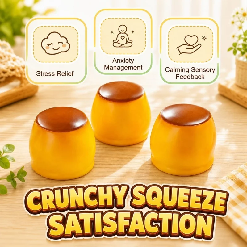 Crunchy Squishy Stress Ball, Caramel Pudding Squeeze Toy, Clay Filled Bead Squishy Sensory Squeeze Toy for Adults Party Favor