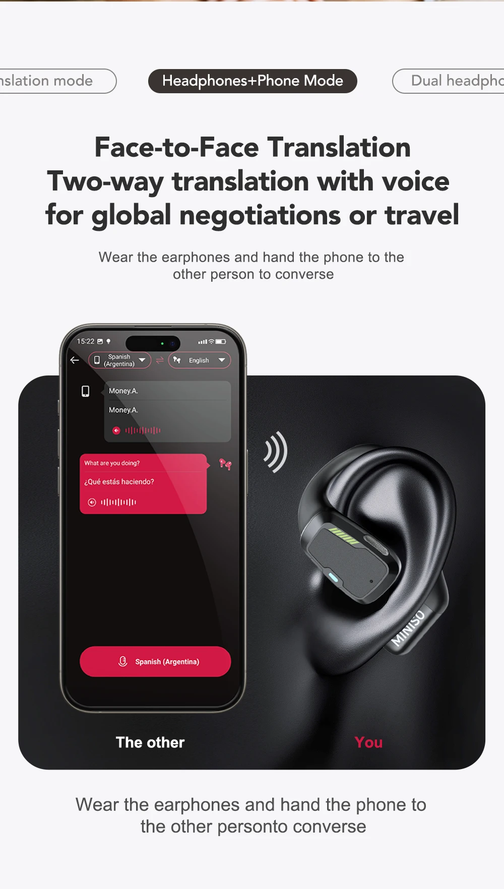 Übersetzer-Kopfhörer MINISO M98 AI Drahtlose Kopfhörer Büro-Chat-Headset ASMR Headset DIY APP AI Drahtlose Kopfhörer mit Mi – Detail 4