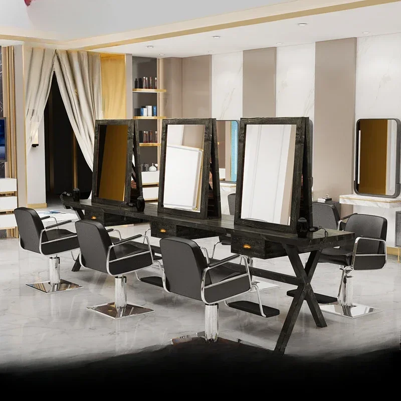 

Creative retro solid wood mirror, hairdressing mirror, single-sided hair salon, old barber shop，double-sided mirror landing