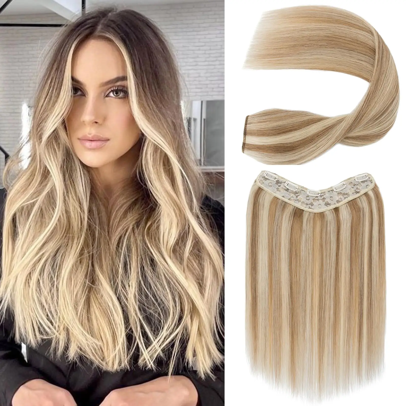 Clip In100% Brazilian Human Hair Extensions Natural Hairpieces Straight 5 Clips In One Piece Human Hair Extensions Color #8/613