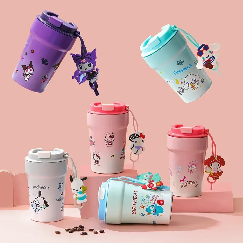 Hello Kitty My Melody Anime Kawaii MINISO Water Milk Coffee Cup Cute Cinnamoroll Thermos Bottle Cup Lovely Gifts for Kids