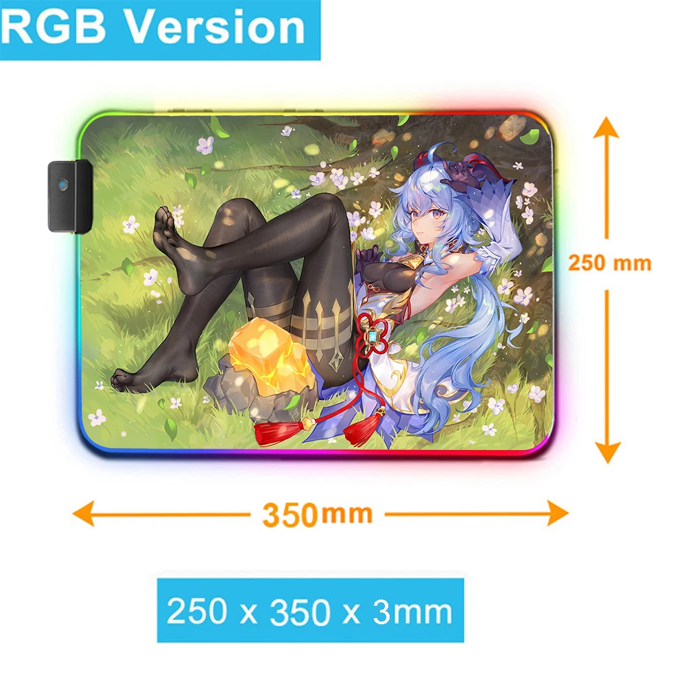 MRGLZY Anime Sexy Girl LED Light RGB Genshin Impact GANYU Large Mouse Pad XXL Desk Mat Gaming Accessories for PC Laptop Keyboard