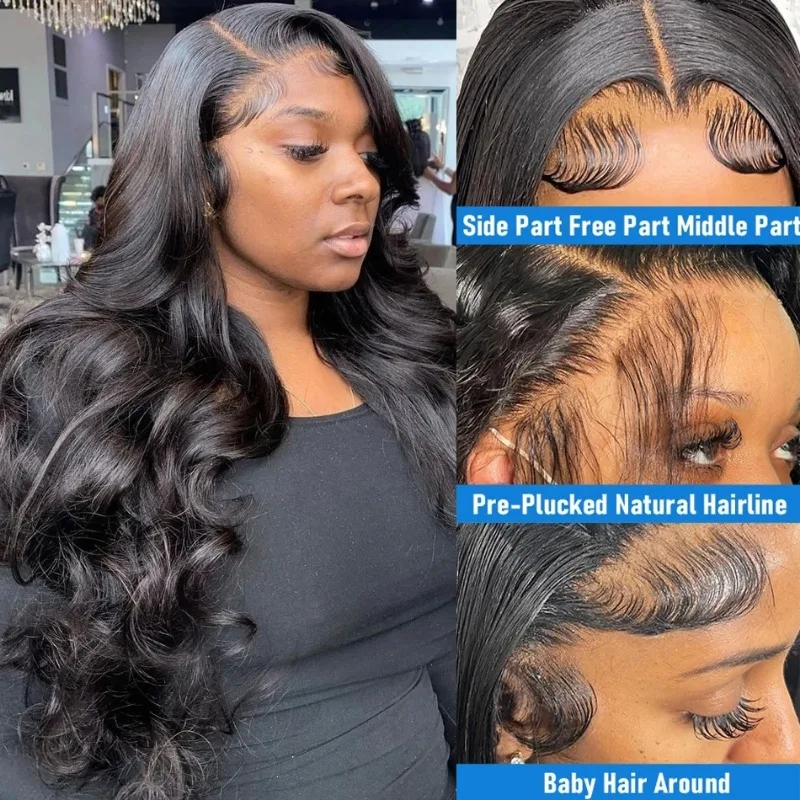 250% High Density 13x6 HD Transparent Body Wave Lace Frontal Human Hair Wig 30 38 Inch 13x4 Lace Front Wig PrePlucked For Women