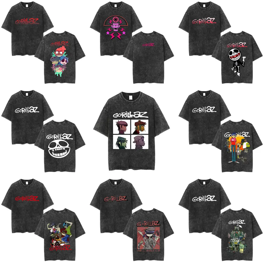 

Rock Band Gorillaz Washed Vintage T-shirt Demon Days T Shirt The Now Now T Shirts Men Women Hip Hop Fashion Oversized T-shirts
