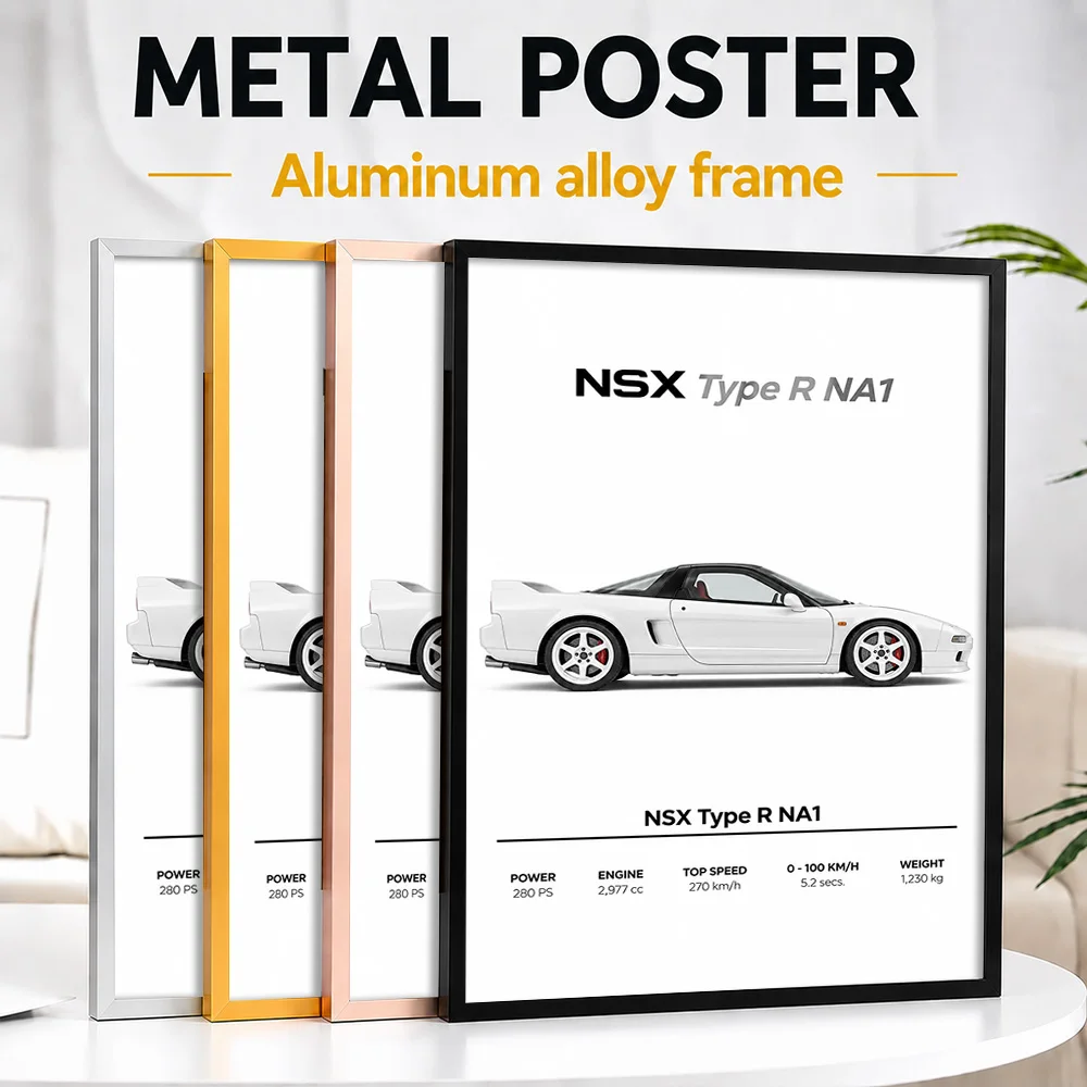 Japanese NSX Type R NA1 Championship White Sports Car Framed Metal Poster Personalized Garage Legacy Wall Art For Racing Lounge