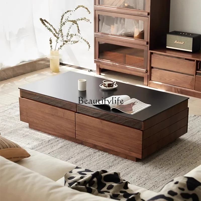 

ls 42Nordic black walnut solid wood coffee table Italian minimalist log light luxury rock slab tea table household apartment tab