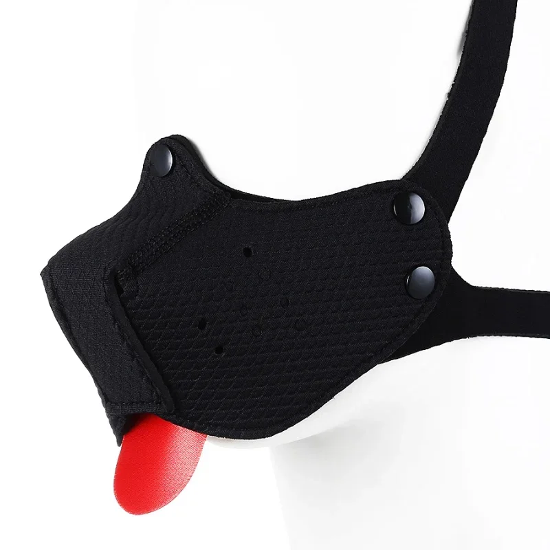 子犬遊び犬コスプレマスクフードハーフフェイスボンデージマズルマスク舌付き犬奴隷コスプレヘッドギアパーティーアクセサリー