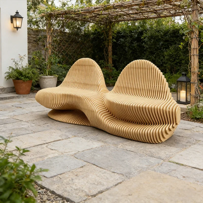 Parametric Wood Garden Furniture Luxury Outdoor Bench Seats Durable Public Waiting Chairs for School Salon Hotel Office Decor