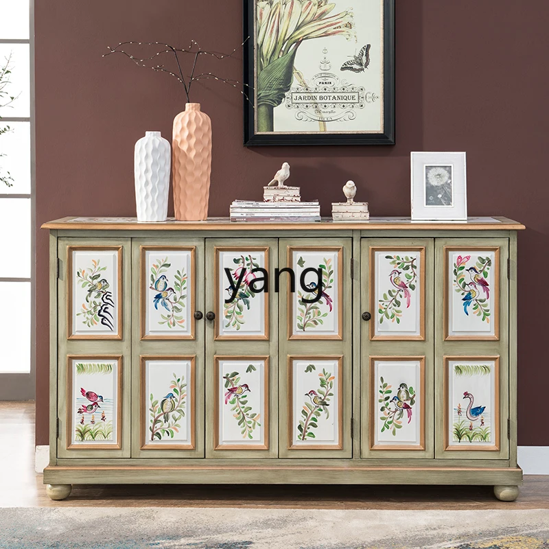 LXL Country Fresh Pastoral Style Hand Painting Multi-Layer Shoe Cabinet Vintage Storage Dining Edge