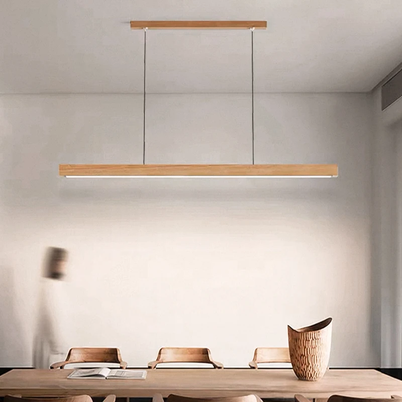 DAMIASMIL LED Pendant Light Wood Long Strip Suspension Chandelier for Living Dining Room Dining Table Lamp Lighting Fixture - view 3