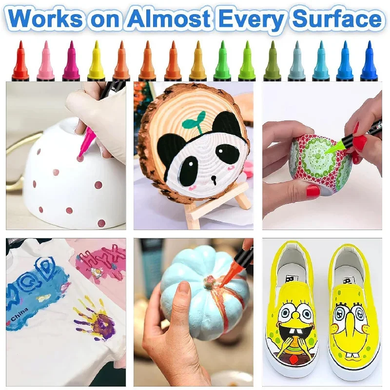 24-120 لون أقلام طلاء أكريليك ذات طرف مزدوج، 12-60 عبوة من أقلام التحديد الفنية مجموعة علامات الرسم لصنع الحرف اليدوية واللوازم الفنية