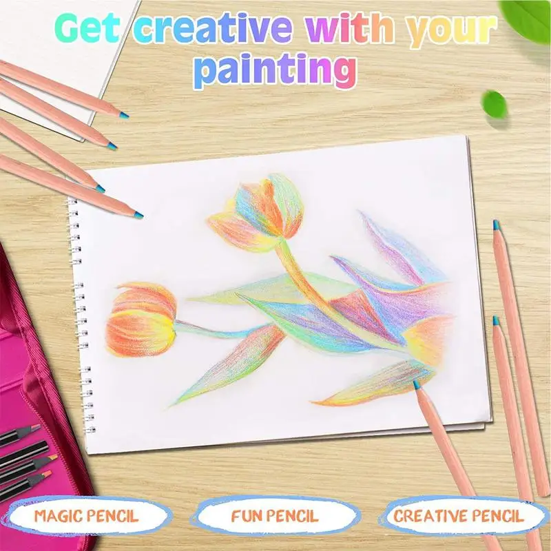 Kids Colored Pencils Wood Colored Pencils 7 Color In 1 Rainbow Gradient Crayons 4 PCS Wooden Rainbow Colored Pencils Drawing