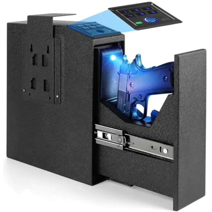 

Биометрический сейф для оружия с отпечатком пальца, кодовым замком и быстрым доступом, автоматически открывающийся, для прикроватной тумбочки, стола, кровати