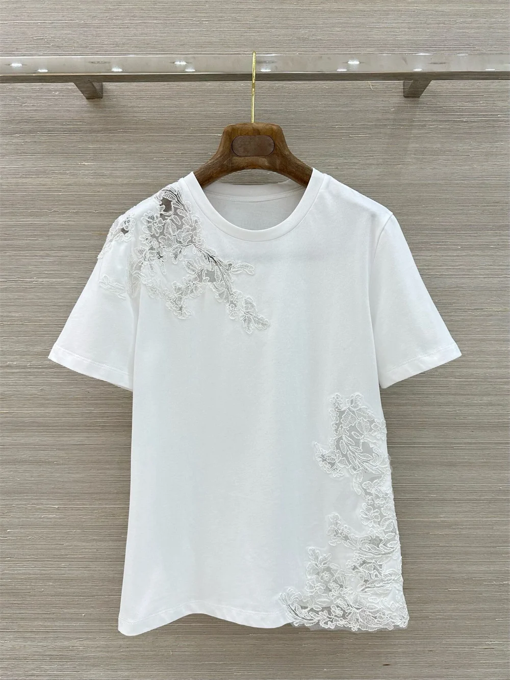 

Summer New Clothes Women's Heavy-duty Lace Embroidery Patchwork T-shirts Pure Cotton Versatile T-Shirt Top