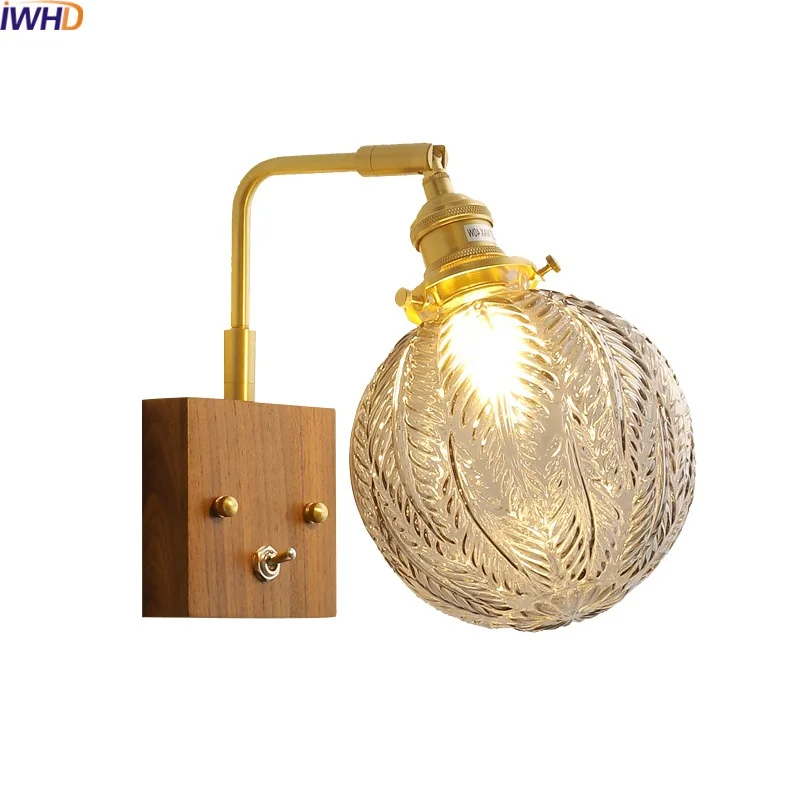 

IWHD Glass Copper LED Wall Lights For Bathroom Bedroom Living Room Home Decor Modern Bedside Lamp Applique Da Parete