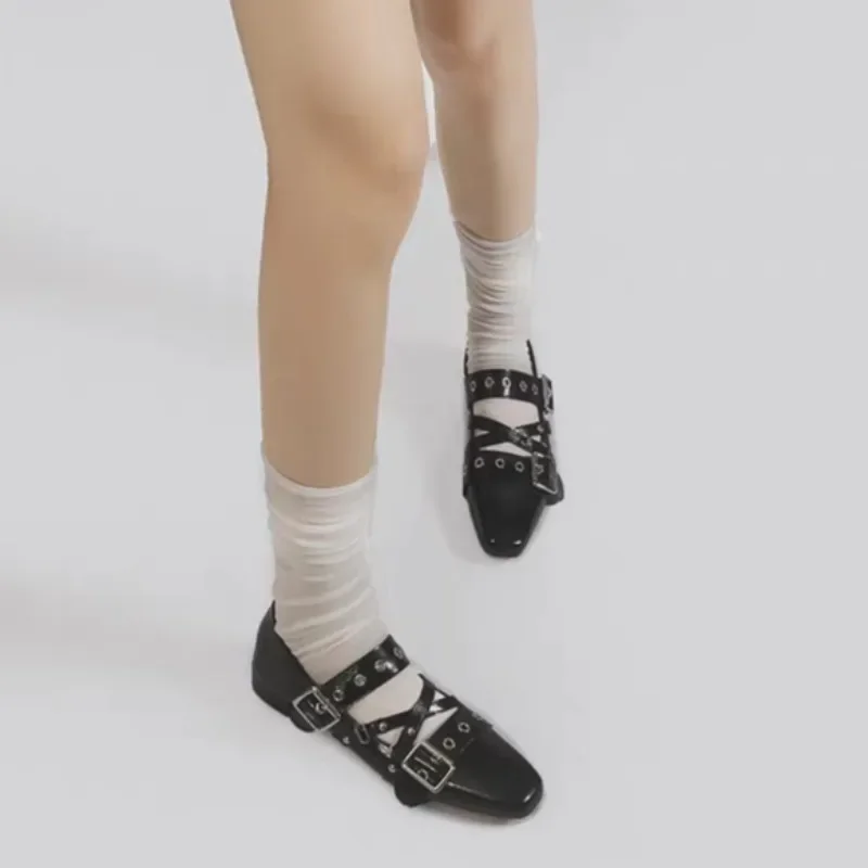 حذاء نسائي خفيف الوزن 2025 باليه فرنسي عتيق جديد داخل زيادة حذاء فردي برباط متقاطع حذاء ماري جين #5