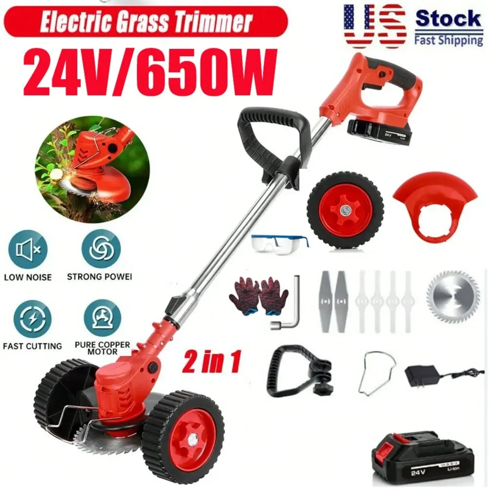 

Weeds Wacker Battery Powered, 3In1 StringTrimmer Lawn Edger With 3 Types Blades, Electric Brush Cutter With 2 PCS 1.30Ah Batter