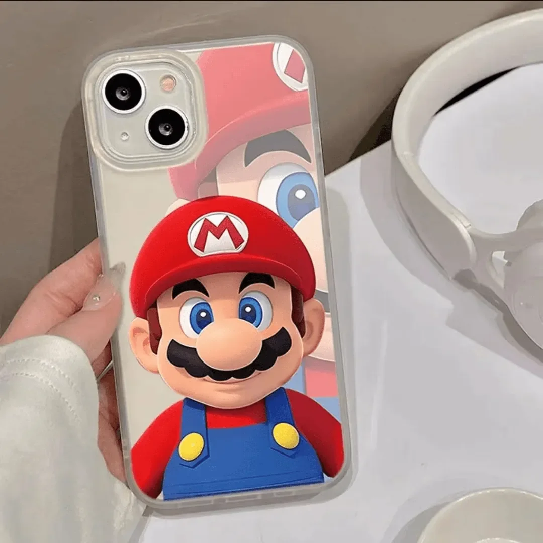 Ins Lovely Red Big Beard Mario Phone Case For iPhone16 Pro Max 15 14PLUS 13 12 11 Big Cartoon Ears Soft Anti Drop Y2K Phone Case