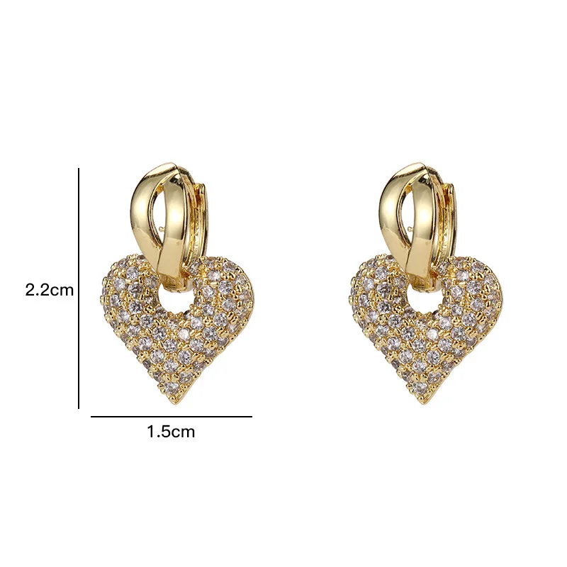 Women's Earrings Popular and Exquisite 18K Gold Colored Crystal Zircon Heart shaped Earrings Fashion Jewelry Couple Gift