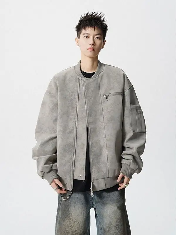 

Мужская куртка из искусственной кожи в американском стиле, на молнии, мотоциклетный жилет, модный повседневный универсальный вариант, весна-осень, новинка, ретро-стиль