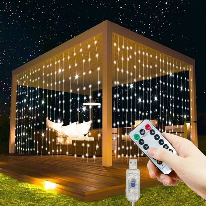 

USB Curtain String Lights,Christmas Garland Fairy Light Festoon Remote Control Led Light Wedding Bedroom Decoration Lighting