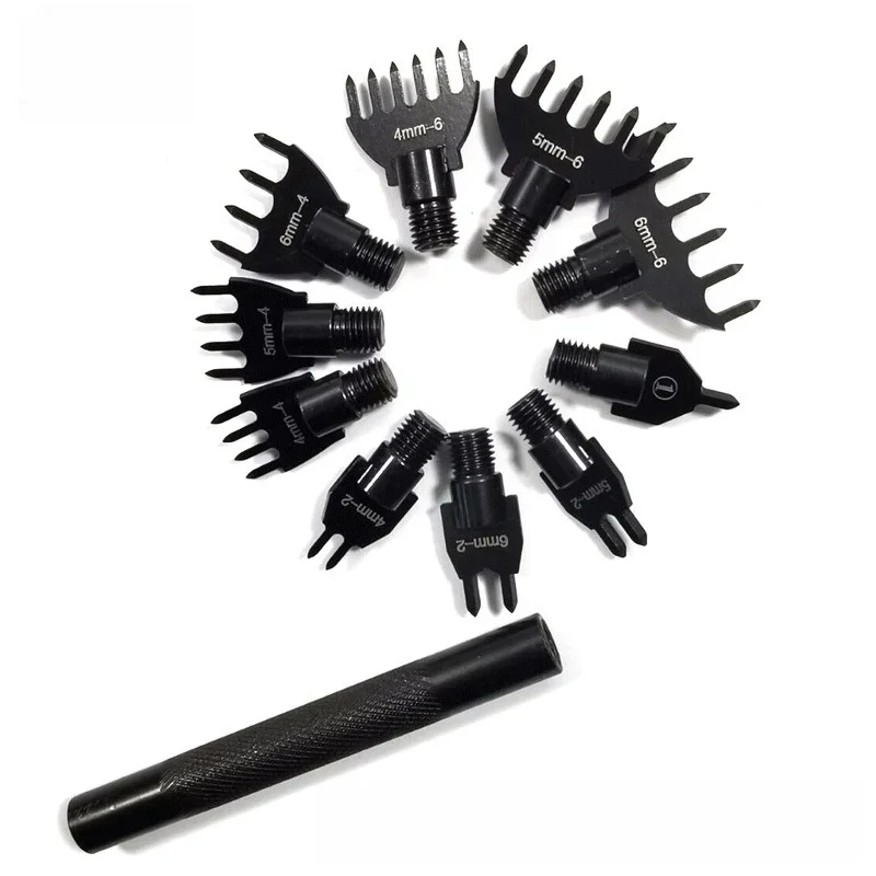 Diamond Leather Punch Set 4 5 6mm Interchangeable Heads Stitching Chisel Kit with 1 2 4 6 Prongs for DIY Leather Craft Sewing